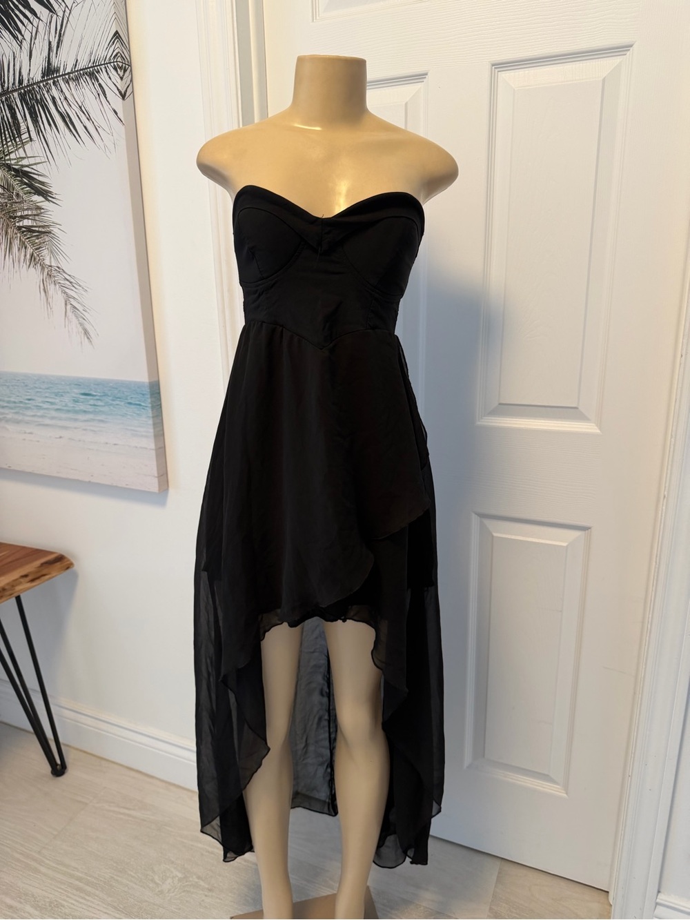 Strapless Black High-Low Chiffon Dress